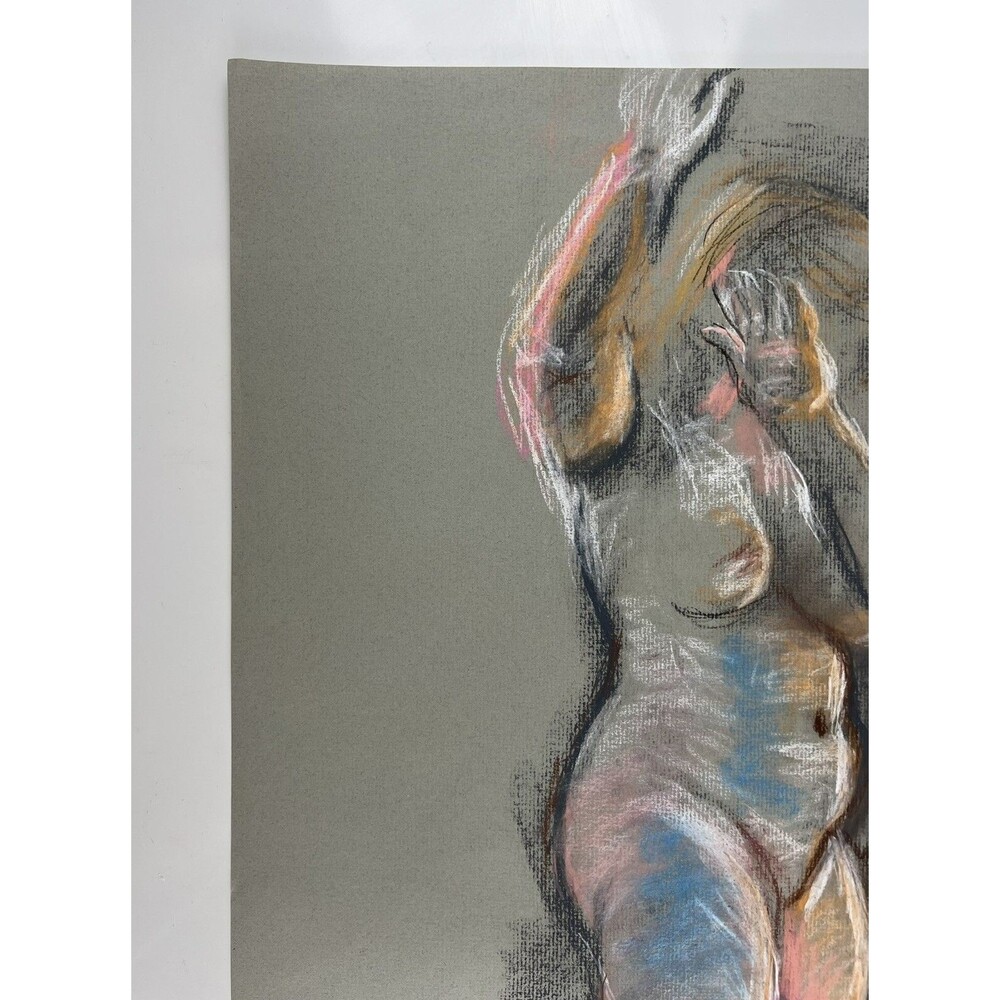 Vintage Artist Original Color Pastel Nude Sketch Abstract Figural Drawing 24x18” - Picture 4 of 10